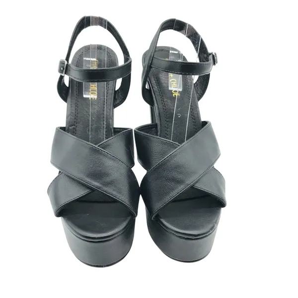 Chase + Chloe Ford Platform Block Heels Faux Leather Ankle Strap Black 8.5 - Image 2