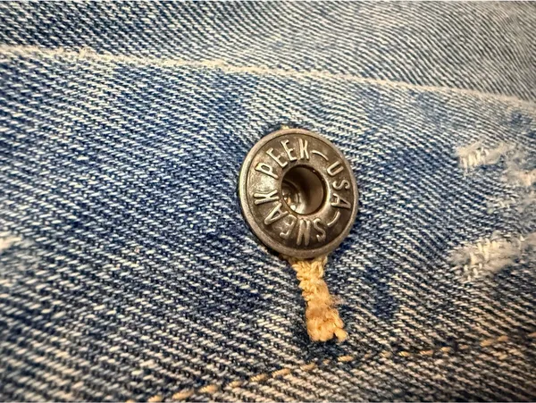 Sneak Peek Women’s Small Distressed Denim Jacket Raw Hem Patchwork Jean Jacket Blue - Image 5