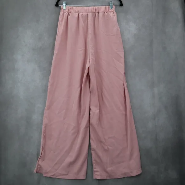 Pink‎ Belted Wide Leg Boho Pull On Straight Leg Elastic Trousers Pant M Medium Pink - Image 2