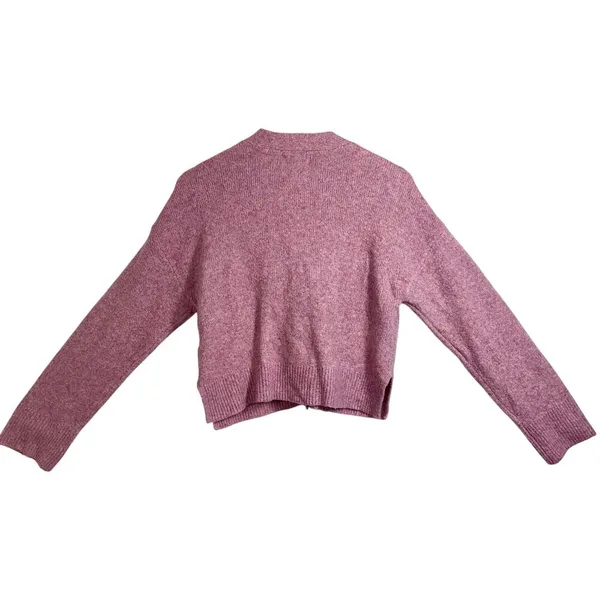 Abercrombie & Fitch Pink Knit Tan Button Pocket Cropped Cardigan Sweater Size XS - Image 4