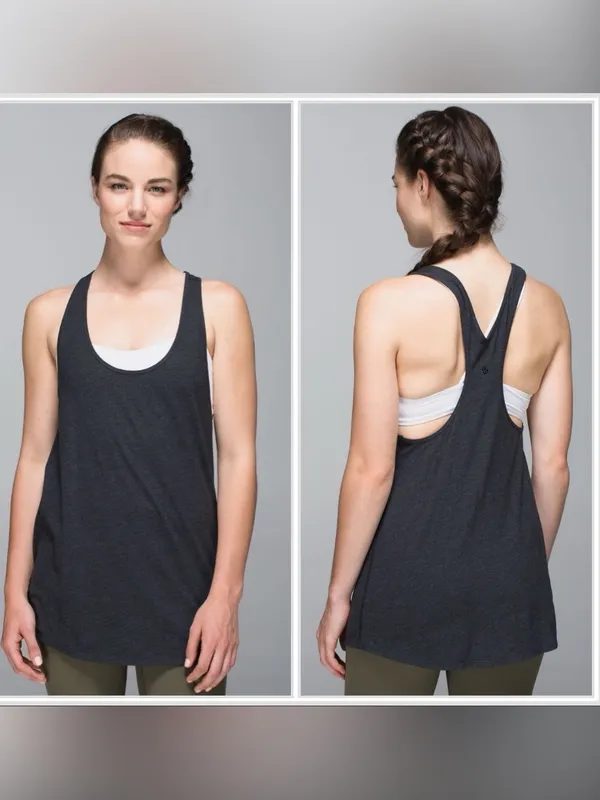 Lululemon Om Racerback Tank Heathered Black Grey Long Loose Yoga Top - Image 2