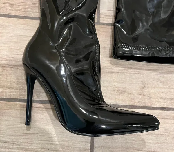 Over The Knee Glossy Stiletto Booth Tight High Boots Ultra High Heel Shoes Pointed Toe - Image 5
