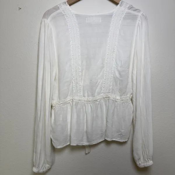 Idyllwind‎ Women Babydoll Top Medium Top Ivory Lace Trim Crochet Boho Gauze - Image 12