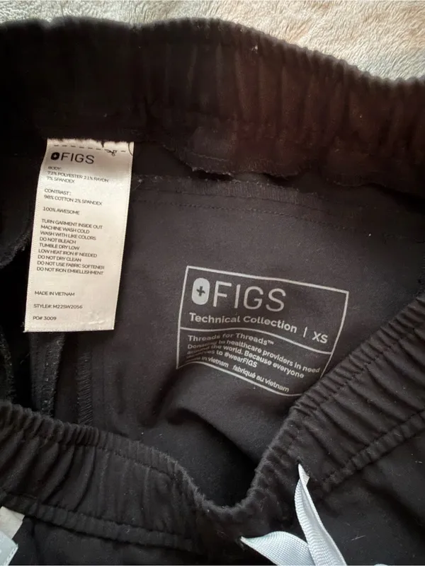 FIGS Black Jogger Pants with White Trim XS - Image 3