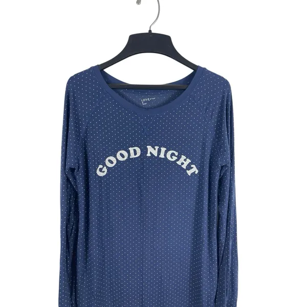 Love by Gap Women’s S Navy Polka Dot Long Sleeve Sleep Shirt “goodnight” Soft - Image 2