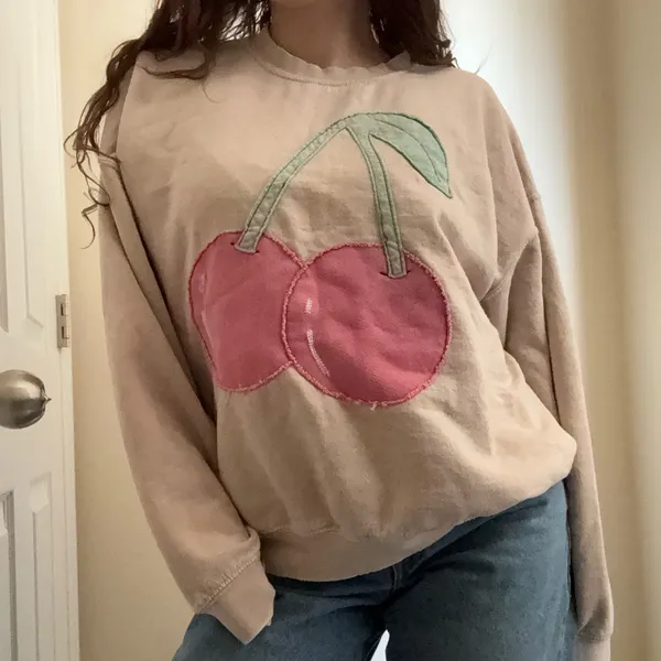 Free People Tricia Fix Fruit Crewneck Sweatshirt Sz Medium Cherry‎ - Image 3