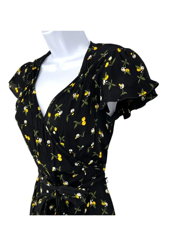 Dollz & Dames Cherry Sweetheart Wrap Dress Black Yellow Size XS Retro Pin-up - Image 4