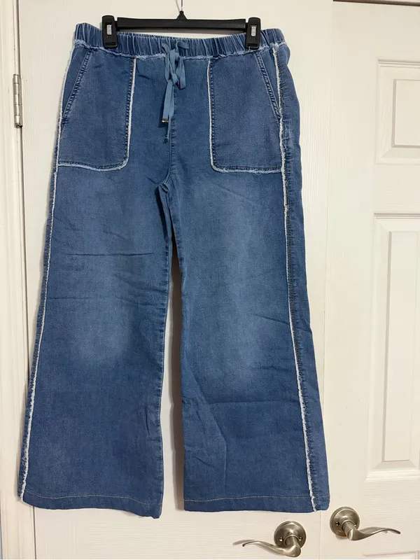 Tractr Wide Leg Denim Pull-On jeans rayed detail big pockets medium boho grunge‎ - Image 3