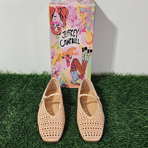 Jeffrey Campbell KHLOE Perforated Square Toe Flat - Beige - Women's Size 8 - Image 2