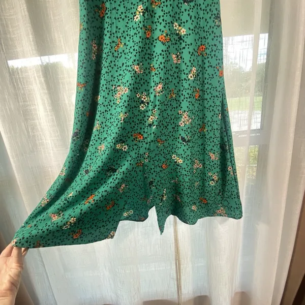 Bebop Floral Midi Dress‎ L XL Flutter Sleeve Babydoll Cottagecore Smocked Green - Image 5