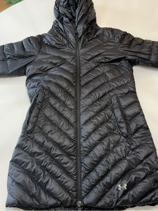 Under Armour Black Chevron Quilted Hooded Packable Puffer - Image 2