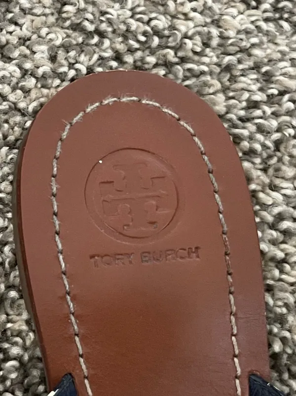 Women’s Tory Burch Terra Nautical Polka Dot Thong Sandals Flip Flops Navy Sz 10 - Image 4