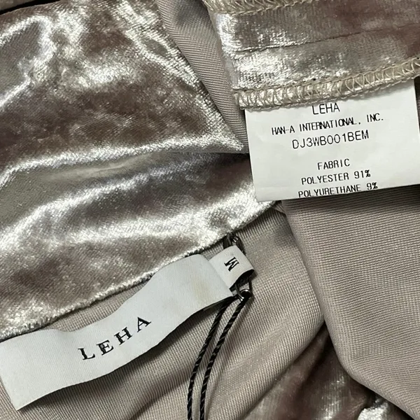 Leha Women Beige Velvet Velour Long Sleeve Tie Bow Mock Neck Blouse Top Size M - Image 4