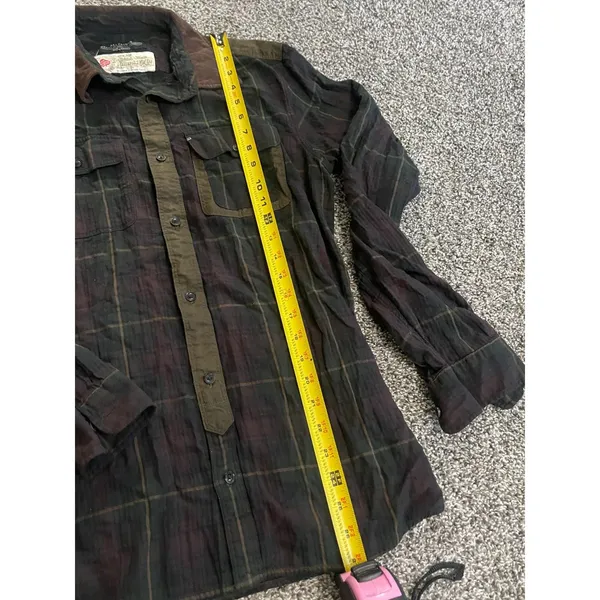 AllSaints Moorland Green and Brown Long Sleeve Flannel Plaid Shirt s - Image 5
