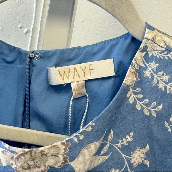 WAYF Plaza Cutout Puff Sleeve Cottagecore Floral Tiered Maxi Dress Blue White Sm - Image 9