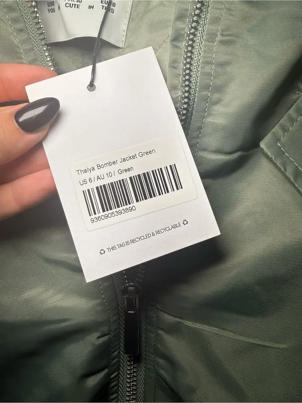 Princess Polly Thalya Green Cropped Bomber Jacket Women’s US 6 NWT - Image 5