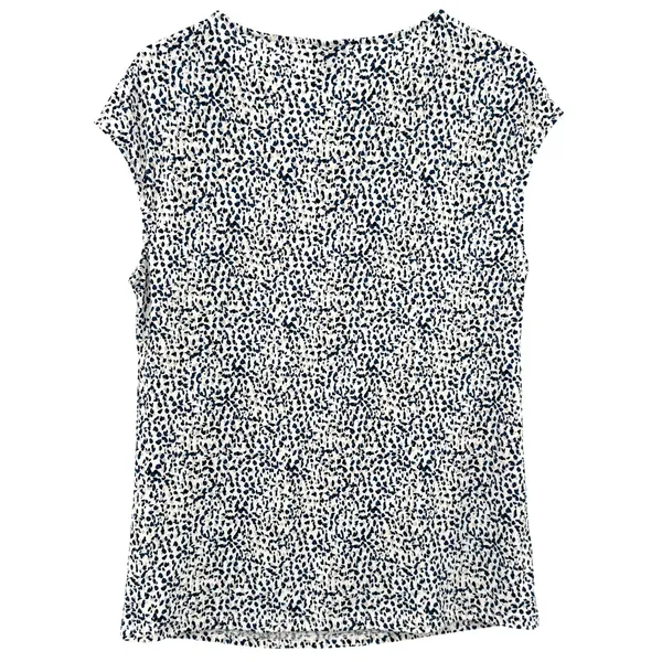 Ann Taylor Size Large Short Sleeve Blouse Top Shirt Blue Black and White - Image 2