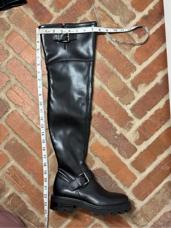 Nine West Nans Over-the-Knee Boots Size‎ 5 Black Lug Sole Buckle Detail grunge - Image 7