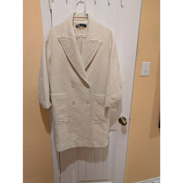 Zara Soft Cream Ladies Double Breasted Coat Size XS - Image 4