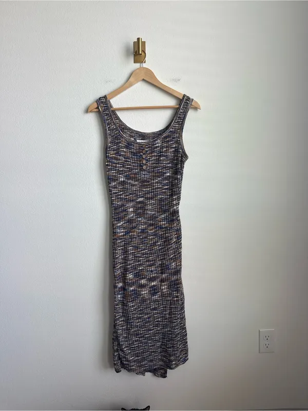 Anthropologie Daily Practice Space Dye Ribbed Midi Dress Blue Brown XS - Image 2