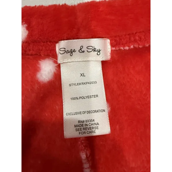 Heart Fleece Pajama Pants Womens XL Red Elastic Waist Lounge Travel Lovergirl - Image 3