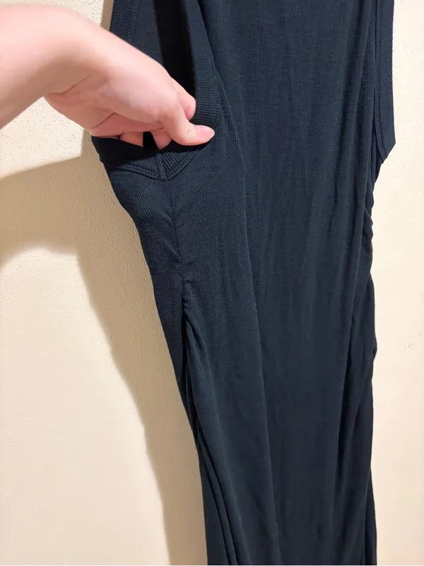 Anthropologie Daily Practice Black Ribbed Ruched Sides Sleeveless Midi Dress XL - Image 6