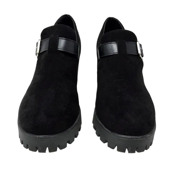Black Faux Suede Chunky Lug Sole Platform Slip On Buckle Mary Jane Shoes Size 39 - Image 3