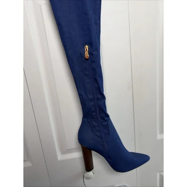 Cape Robbin Over The Knee Denim Boots Womens Size 8.5 Blue Block Heel Thigh High - Image 2