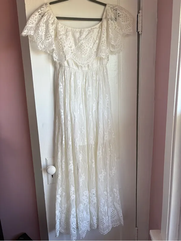 Lulus Sweetest Touch White Embroidered Lace Off-the-Shoulder Maxi Dress Size S - Image 2