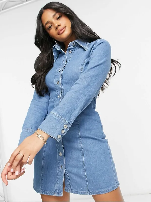 Asos Design Denim Long Sleeve‎ Hourglass Mini Dress Size 4 - Image 2