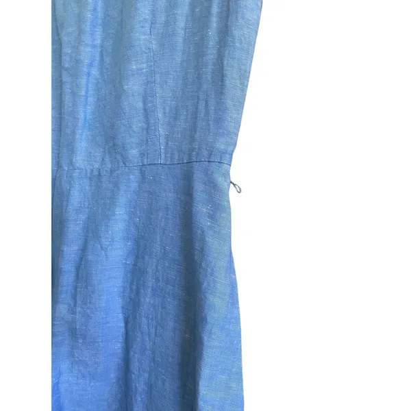 Uniqlo Linen Blend Blue Cap Sleeve A-Line Midi Dress Size Medium - Image 4