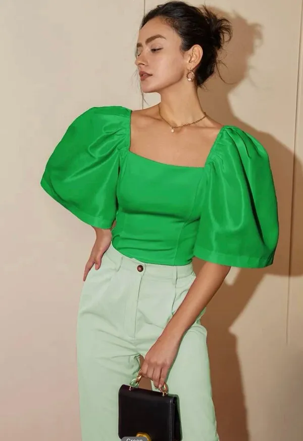 Puffy Sleeve Top Silk Green - Image 3