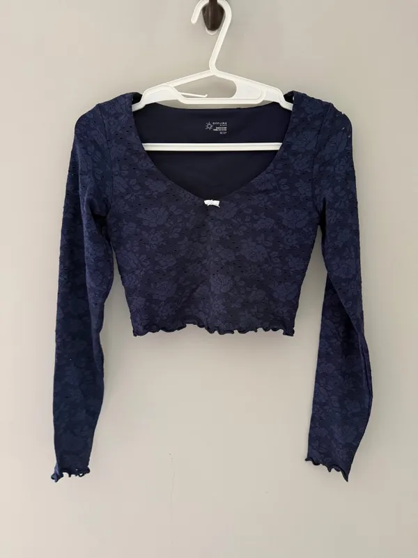 OFFLINE by Aerie Real Me Lace Long Sleeve Bra Top Navy Women’s XS - Image 3
