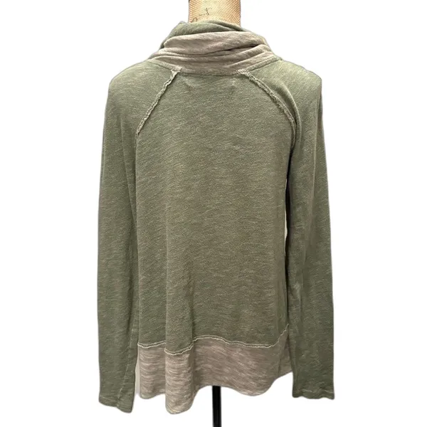 Free People Beach Cocoon Cowl Neck Top Olive Green Slub Knit Slouchy Size Medium - Image 2