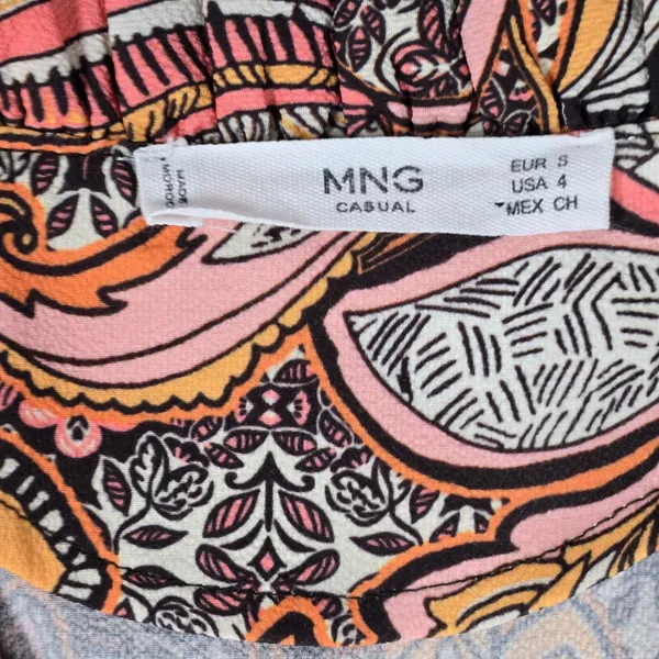 MNG Casual Dress‎ Women's Small Orange Pink Paisley Print Long Sleeve Mini 4 - Image 3