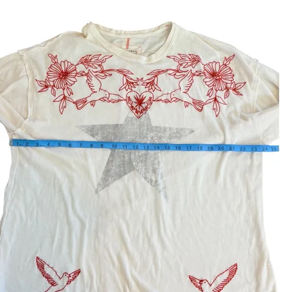Free People We The Free Fly By Long Sleeve Tshirt Ivory Combo Star Embroidered M - Image 7