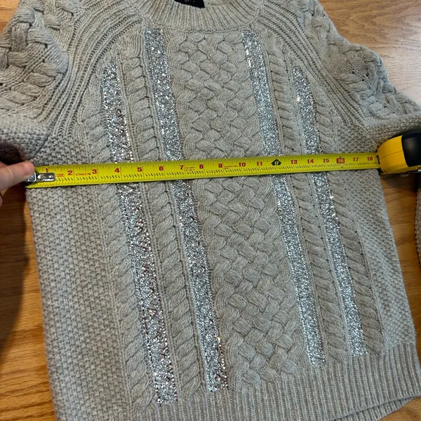 J‎ Crew Cable-Knit Sequin Sweater Size Small S Gray Crew Neck Merino Wool Blend - Image 8