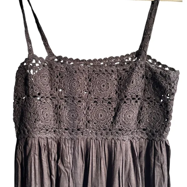 ASOS DESIGN Crochet Babydoll Midi Sundress Black Boho Festival Dress Vacation - Image 2