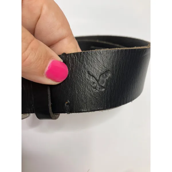 American Eagle Belt Womens XS Black Good Leather D-Ring Buckle Embossed Logo - Image 2