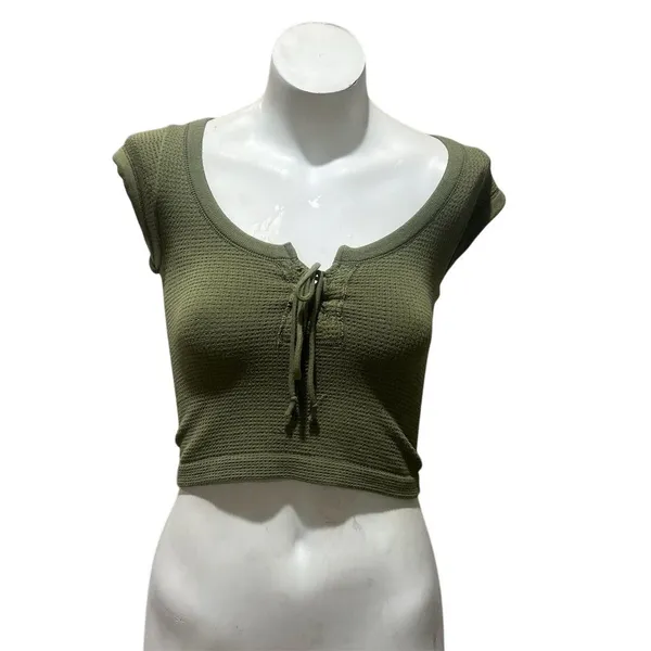 Urban Outfitters Out From Under Women's Olive Green Crop Top Short Sleeve Tee M - Image 5