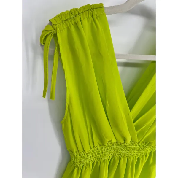 JON & ANNA Peplum Top Women XL Neon Lime Green Tie Shoulder V-Neck Smocked‎ NWT - Image 10
