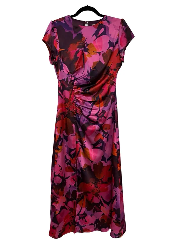 NEW Petal + Pup Lisbeth Cap Sleeve Satin Midi Dress in Magenta Floral - Size S - Image 3