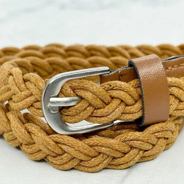 Brown Rope Braided Woven Faux Leather Trim Belt Size XS Womens - Image 9