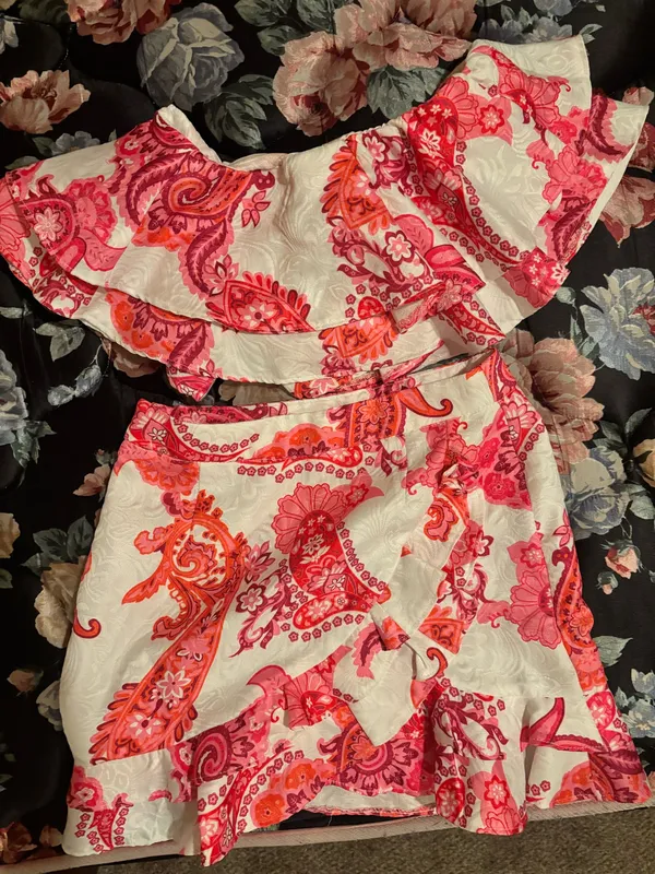 Pink Orange Shein Set Floral Two-Piece Skirt - Image 2