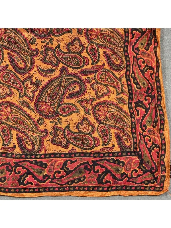 Vintage Paisley Patterned Silk Square Scarf with Orange and Red Tones Bohemian - Image 4