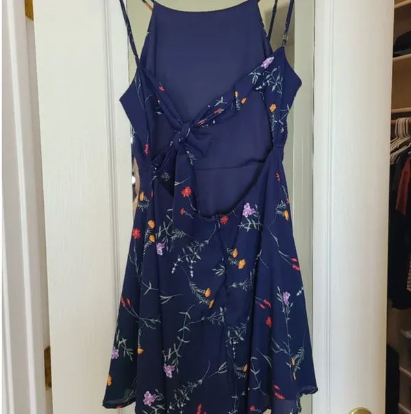 Flower of the Flock Navy Blue Floral Print Skater Dress - M - Image 5
