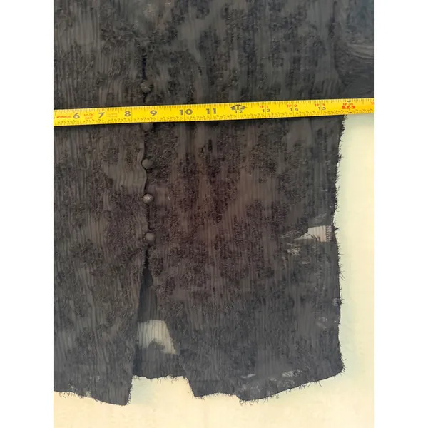 Commense Black Sheer Eyelash Textured‎ Button Up Top Long Flare Sleeve XS - Image 4