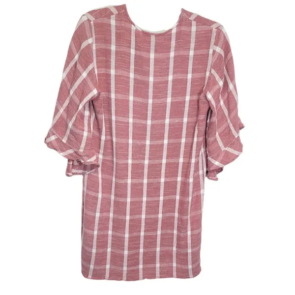 BCBGMAXAZRIA Tati Maroon Plaid V Neck Dress Size Small‎ - Image 3