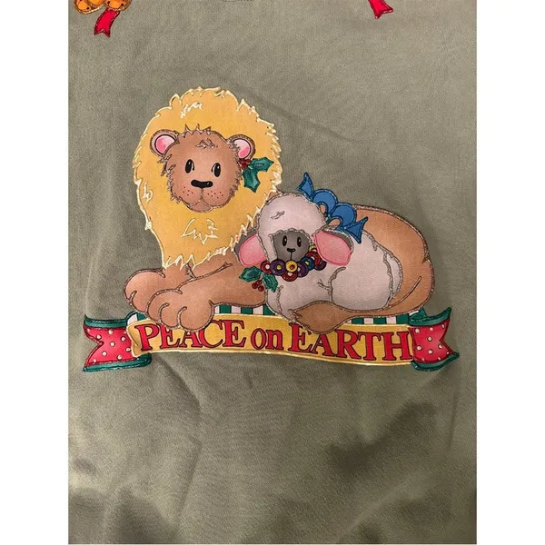 Lee Ugly Christmas Sweatshirt | Vintage "Peace on Earth" Lion & Lamb | Size XL - Image 8