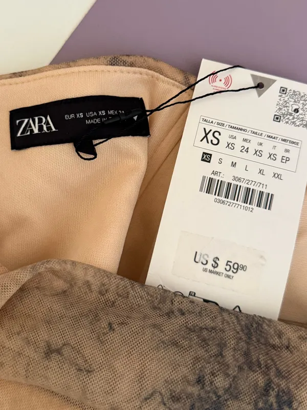 Zara Ruched Tulle Nude Tie-dye Maxi Dress - Image 5